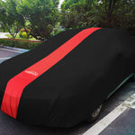 Racecar, Showcar, Muscle Car or Streeter INDOOR Car Cover Black with Red Stripe