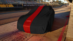 Racecar, Showcar, Muscle Car or Streeter INDOOR Car Cover Black with Red Stripe