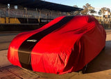 Racecar, Showcar, Muscle Car or Streeter INDOOR Car Cover Small RED with BLACK Stripe